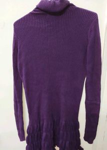 Purple Ribbed Turtleneck Sweater