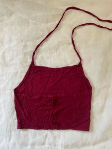 Maroon Lace Floral Halter Top