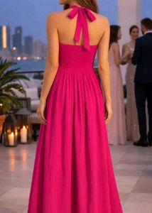 Solid Pink Halter Neck Dress