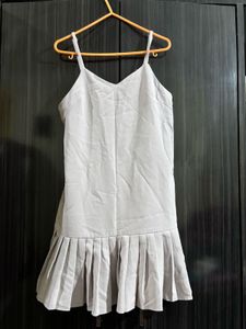 Light Grey Pleated Hem Dress