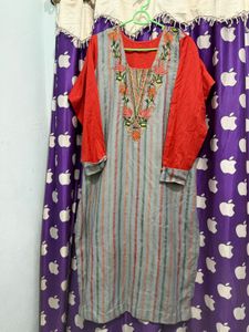 Red Grey Embroidered Suit Set