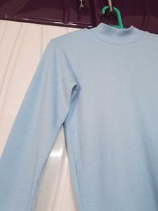 Light Blue Ribbed turtleneck Top