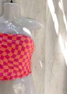Pink &amp; Orange Checkered Tube Top