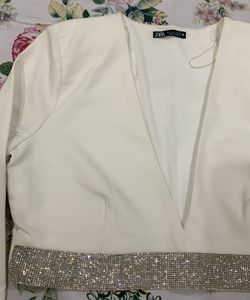 Off White Stone Studded Embellished Crop Top