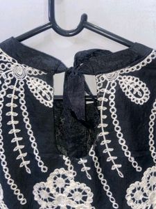 Boho Black Embroidered Crop Top