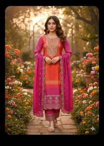 bust 46 Stunning Pink &amp; Orange Embroidered Kurta S
