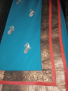 Blue Embroidered Saree with  Border