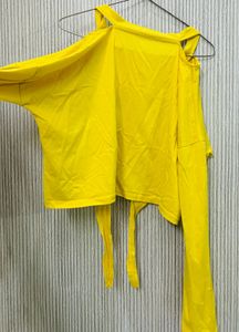 Yellow "Beautiful" Tie-Front Crop Top