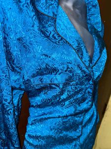 Chic Teal Satin Button-Up Shirt
