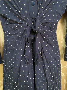 ZARA Navy Polka Dot Tie-Front Dress