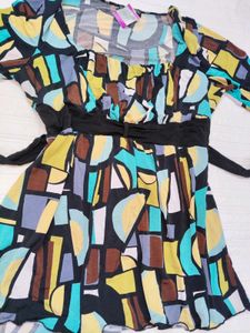 Abstract Print Bell Sleeve Top