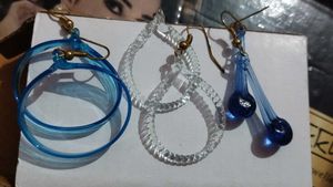 Set of 3 Blue &amp; Clear Hoop Earrings