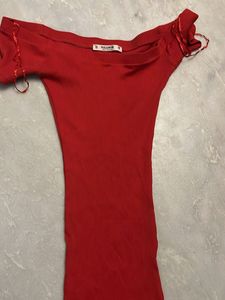 Red Off-Shoulder Ribbed Bodycon Dress