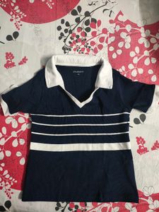 Navy & White Striped Collared Top