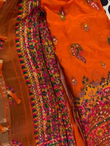 Vibrant Orange Embroidered Saree