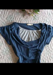 Blue Y2K Cowl Neck Short Sleeve Top