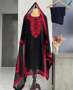 Black &amp; Red Embroidered Kurta Set