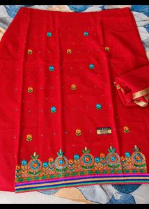 Red Embroidered unstitched  Dress Material ♥️🍒