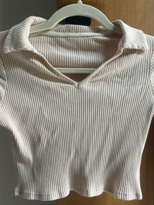 Ribbed Collared Long Sleeve Crop Top