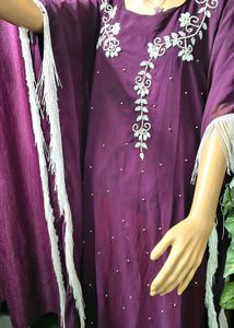 Elegant Purple Embellished Kaftan Gown