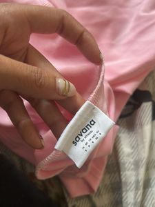 Pink Mesh Detail Midi Dress