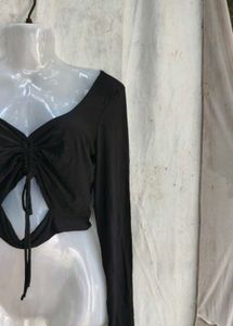 Chic Black Ruched Cut-Out Top