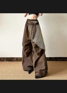Unique Brown Wide Leg Pants with Lace Detail