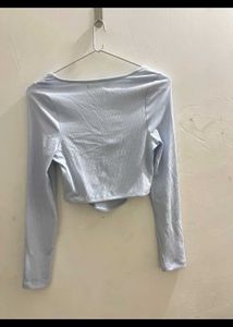 Light Blue Ribbed Long Sleeve Crop Top