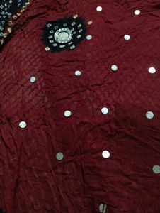 Red &amp; Black Mirror Work Dupatta