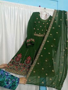 Embellished Green Kurta Set