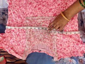 Pink Floral Kurta with Embellished Neckline