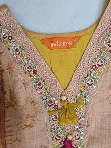 Yellow Floral Print Kurta Set with Dupatta
