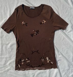 Y2k Brown Embellished Top