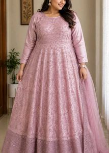 Elegant Pink Embroidered Gown