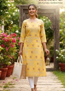 Yellow Hand-Block Printed Kurta