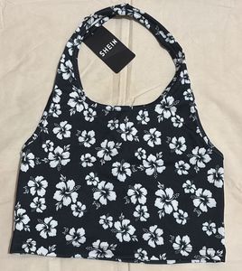 SHEIN cute Floral Halter Neck Sleeveless fitted cr