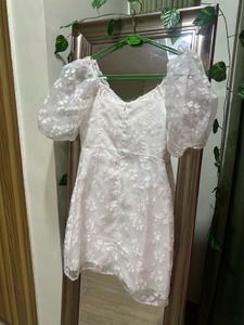 White Corset Floral Puff Sleeve Dress