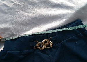 Blue Flared Pants with Gold Detail