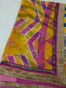 Vibrant Floral Print Saree with blouse