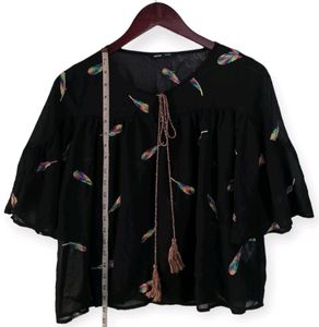 Feather Print Bell Sleeve Top