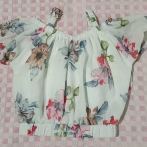Floral Ruffle Cold Shoulder Top