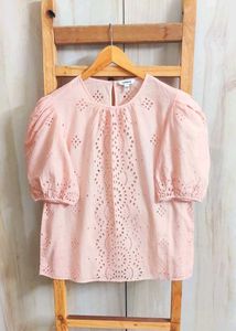 Pink Eyelet Puff Sleeve Top Size-38