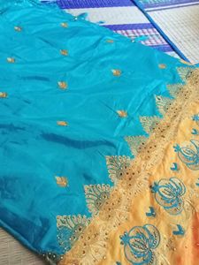 Stunning Teal Silk Saree with Gold Embroidery