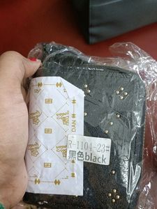 Black Studded Wallet with Pom-Pom