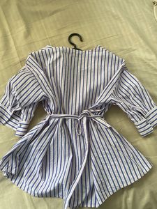 Striped V-Neck Peplum Top