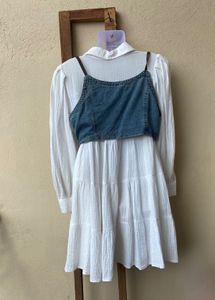 combo White Shirt Dress w/ Denim Top &amp; Jacket