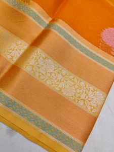 Banarasi Organza Vibrant Orange Saree with Floral