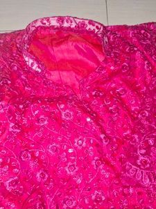 Pink Net Embroidered Kurta