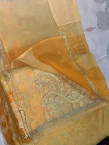 Stunning Yellow Silk Saree with Goldwork