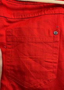 Vibrant Orange Denim Skirt with Belt